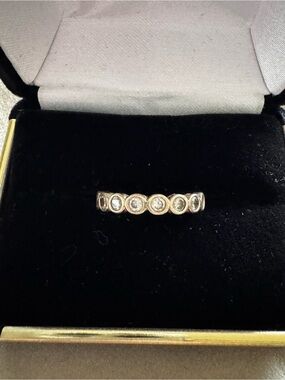 Pandora Gold Tone Bezel Circle CZ Stackable Ring